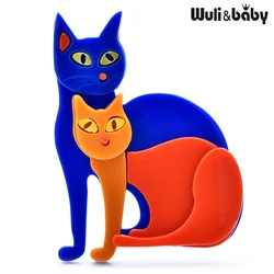 Wuli&baby Acrylic Two Cats Brooches For Women 2-color Lovely Pets Animal Party Casual Brooch Pins Gifts