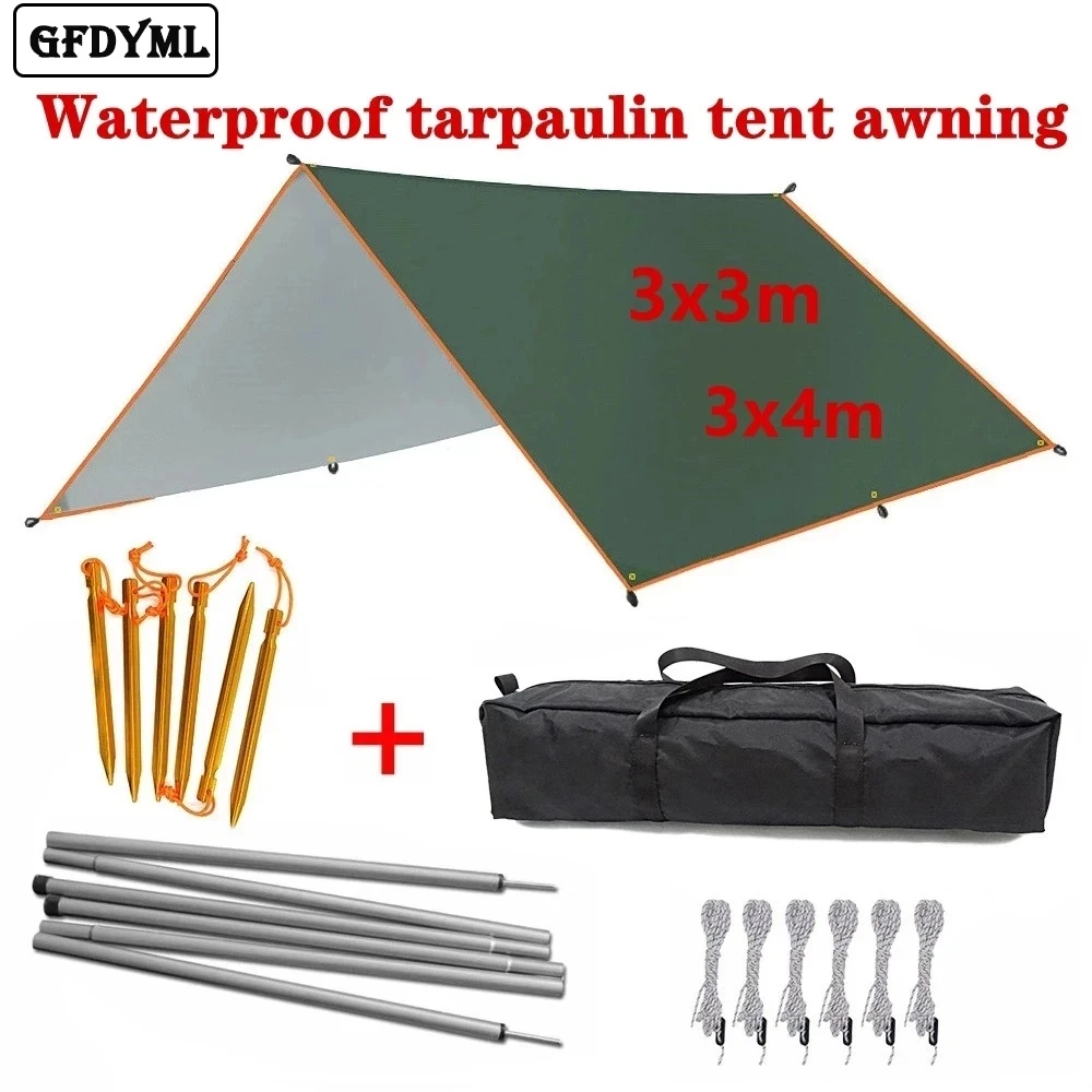 

4x3m 3x3m Awning Waterproof Tarp Tent Shade Ultralight Garden Canopy Sunshade Outdoor Camping Hammock Rain Fly Beach Sun Shelter