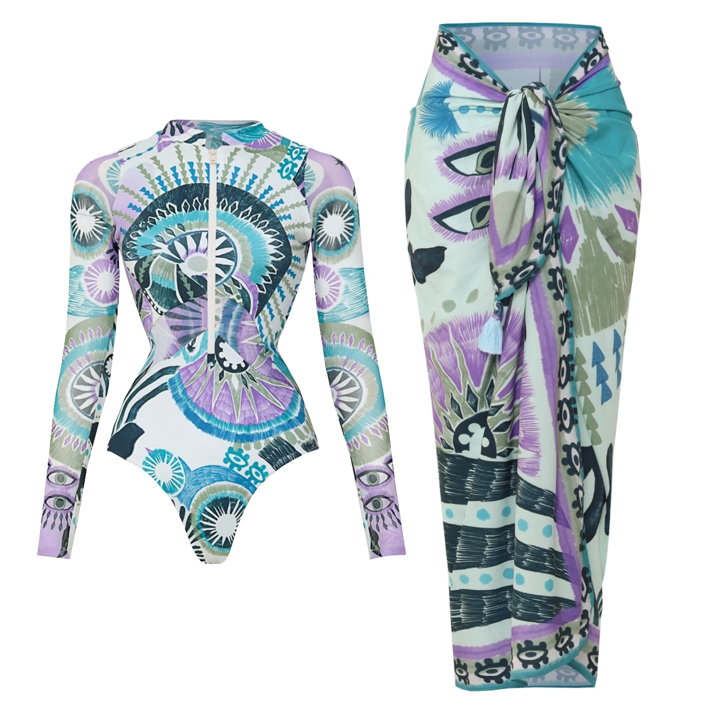 Long Sleeve One Piece Swimsuit Sexy Women Swimwear Female Bikini Surfing Swim Suit Zipper Bathing Suits Black Bodysuit Beachwear