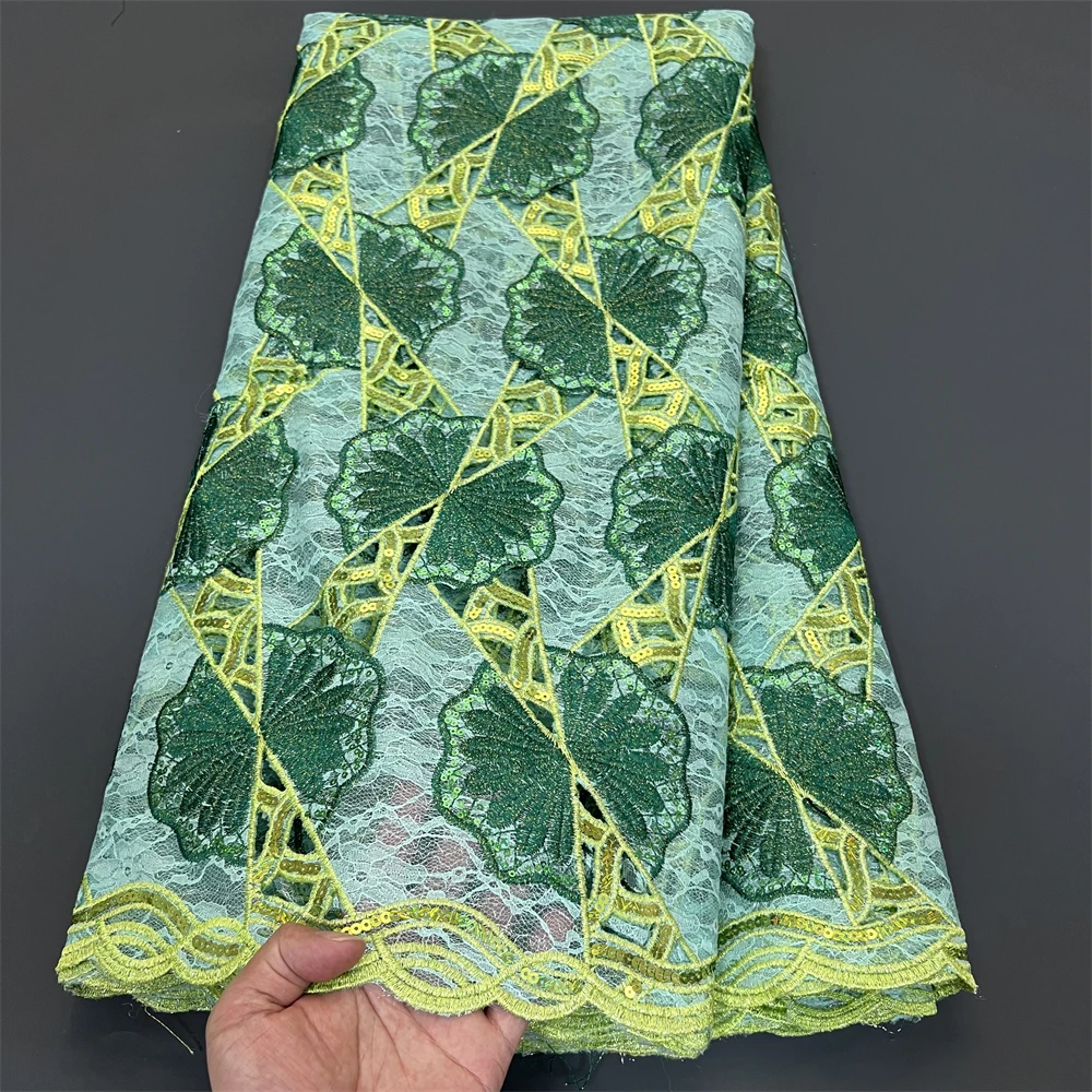 2026 African Nigerian Tulle Lace Fabric for Dress Sewing High Quality Pure Embroidery Damask Cotton Wedding Party 5Yard PS0049