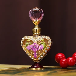 Empty 5ml Perfume Bottle Vintage Pink Purple Glass Carved Flower Diamond Decor Crystal Cap Refill Essential Oil Handmade Gift