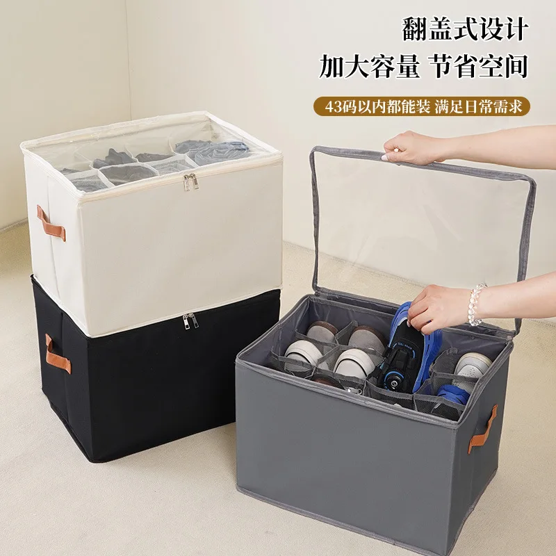 Foldable Visual Shoe Box, Compartment with Lid, Clothing and Sundries Storage Box
