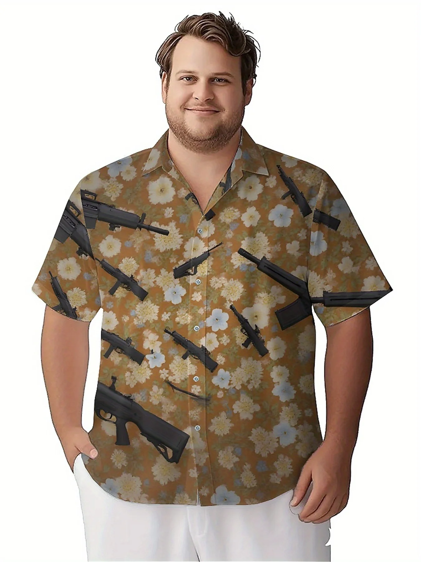 قمصان هاواي مقاس كبير للرجال نمط الزهور والبنادق، قمصان ألوها الفضفاضة للجنسين، ملابس بديلة