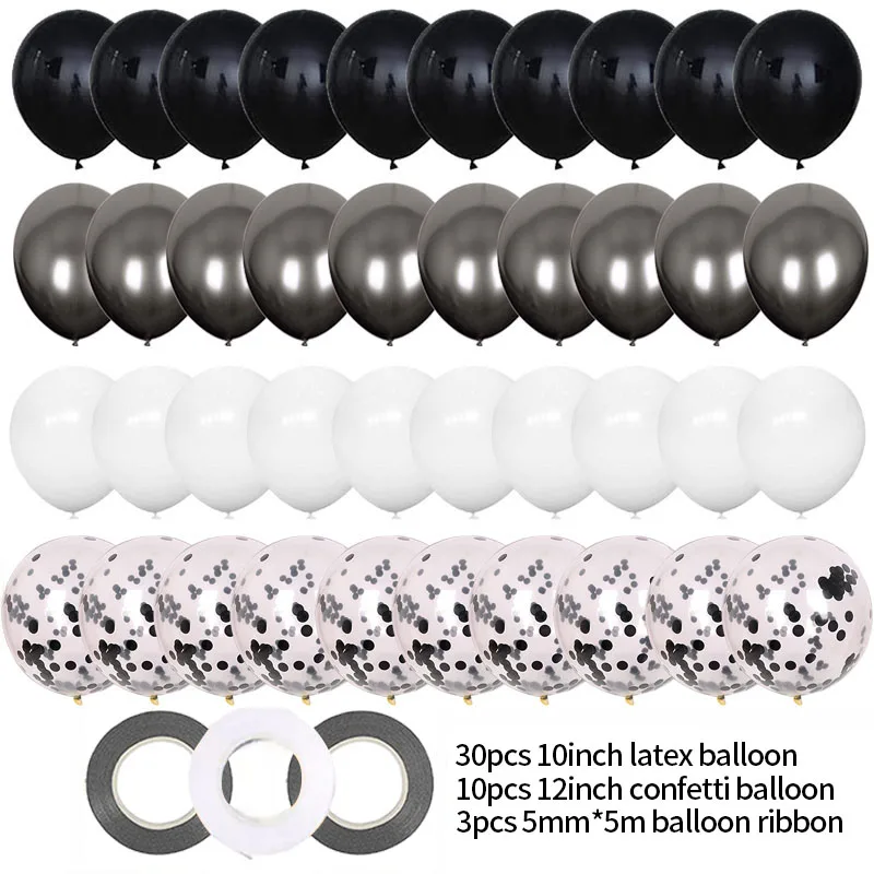 43pcs 12inch Black Confetti Metallic Balloons Happy Birthday Party Decorations Kids Adult Boy Girl Baby Shower Wedding Supplies