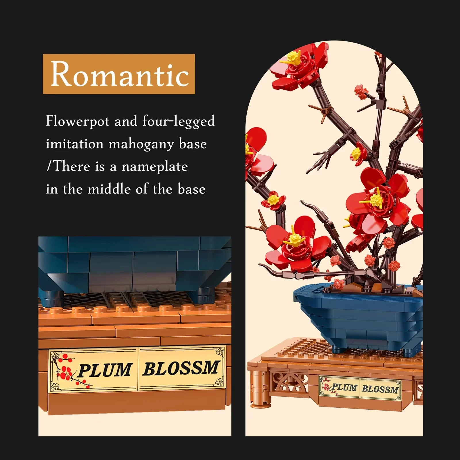 736 Pcs Plum Blossom Bonsai MOC Set, Detailed DIY Floral Home Decor Model, Great Challenging Gift for All Ages