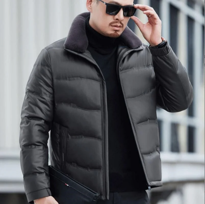 

2025 Men's Winter Genuine Leather Down Jacket With White Duck Down Filling And Thick Coat, High-end Jacket, Fashionable