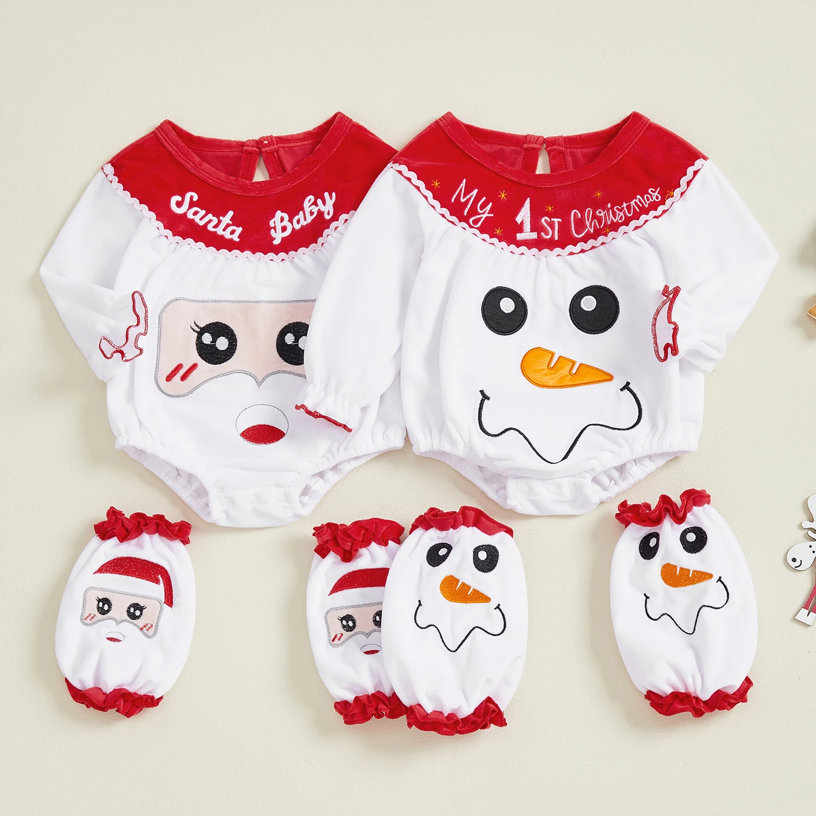 

Baby Girls Christmas Outfit Loose Fit Embroidered Crew Neck Long Sleeve Romper and Leg Warmers 2 Pieces Set