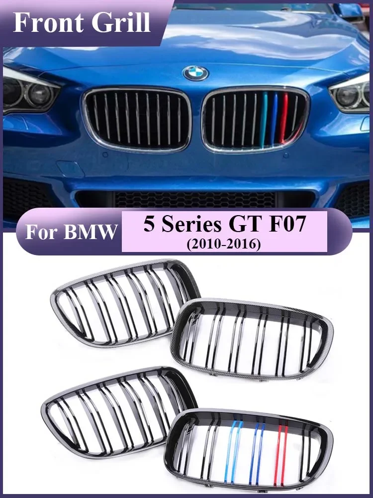 3-colour Fender Side Grills Carbon Fiber Pattern Front Bumper Kidney Upper Grille Car Styling for BMW 5 Series GT F07 2010-2016