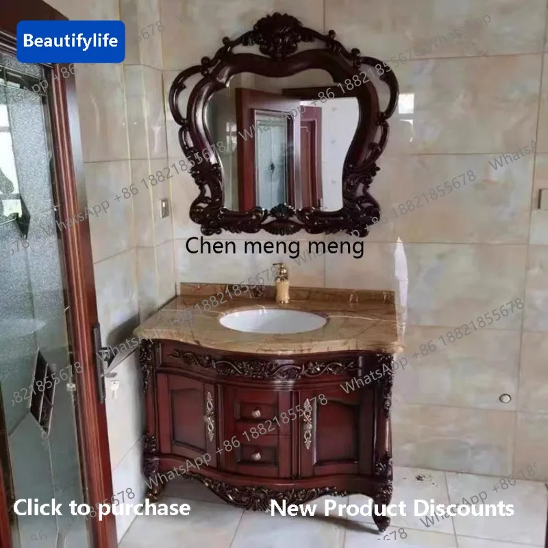 M183 European oak bathroom cabinet Solid wood bathroom cabinet Floor-to-ceiling washstand Marble wash basin cabinet