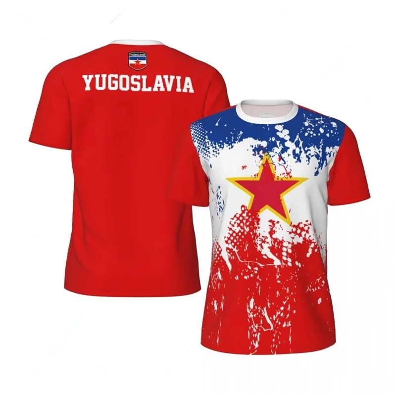 Yugoslavia Flag Graphic Mens Football Jersey Fashion National Emblem 3D Printed Sports T Shirt Casual Oversized Breathable Tees