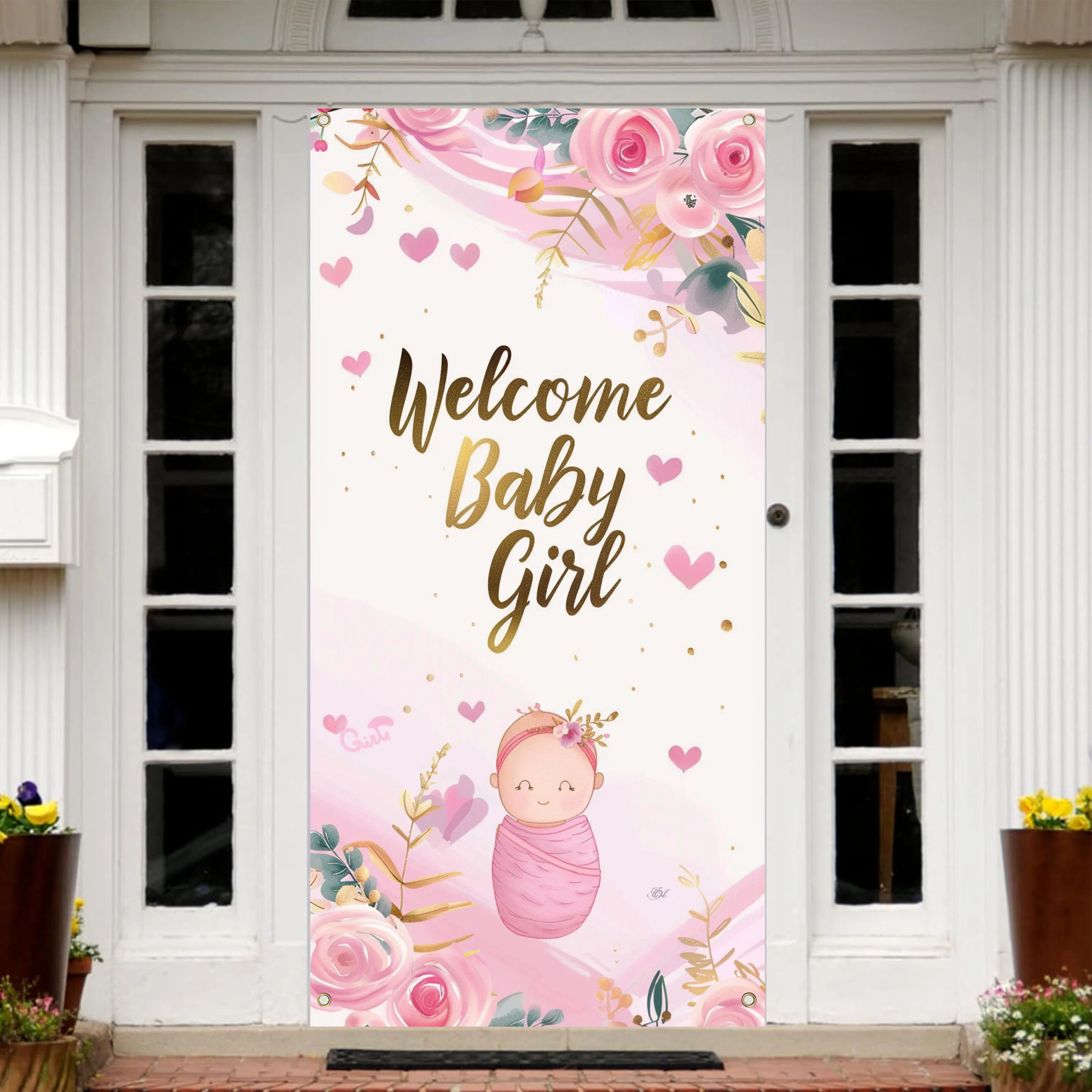 70×35 inch Welcome Baby Girl Banner, Baby Girl Sign Gender Reveal Baby Shower Decorative Door Banner This is a Baby Girl Banner