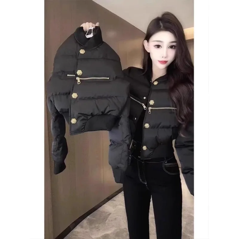 

Women Fashion Design Single-breasted Stand-up Collar Long-sleeved Cotton Jacket Jacket Winter New Premium Top Down Jacket Women
