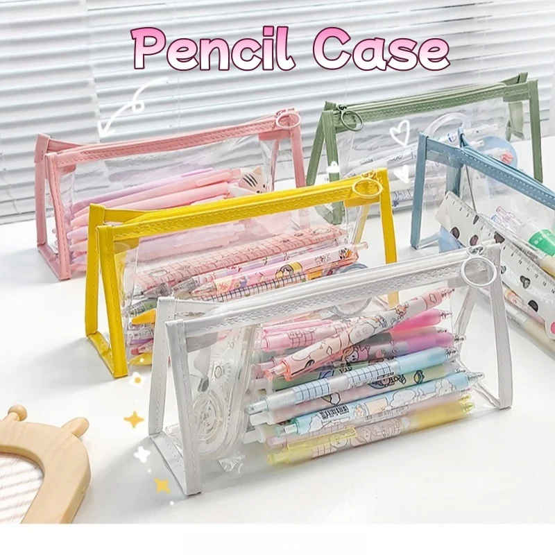 Transparent Large Clear Pencil Case for Students, Big Capacity Exam School Supply Organizer & Storage Bag for All Grades.