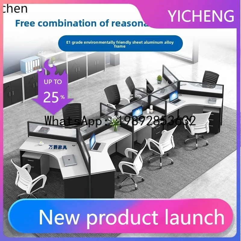 

A3-3 Staff Office Desk Set for 6-8 People with Chairs and Screen