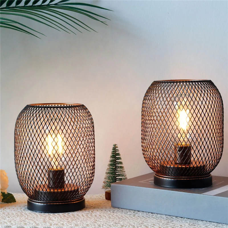 โคมไฟตั้งโต๊ะทรงกลมแบบกรงโลหะ AT19-2 ชิ้น ใช้หลอดไฟ LED ใช้พลังงานจากแบตเตอรี่ ไม่ต้องใช้สายไฟ เหมาะสำหรับงานแต่งงาน งานปาร์ตี้ ตกแต่งบ้าน ใช้แทนเทียน