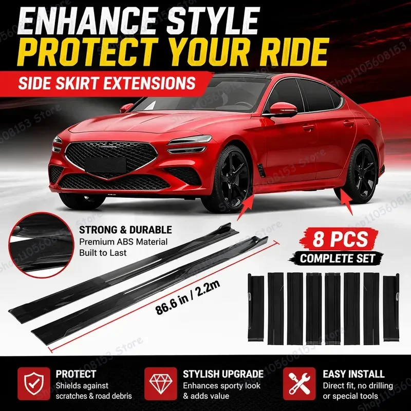 For GENESIS G70 IK 2018–2026 Aerodynamic Side Skirt Extension Lip Racing Spoiler Kit Sport Body Trim Upgrade Low Profile