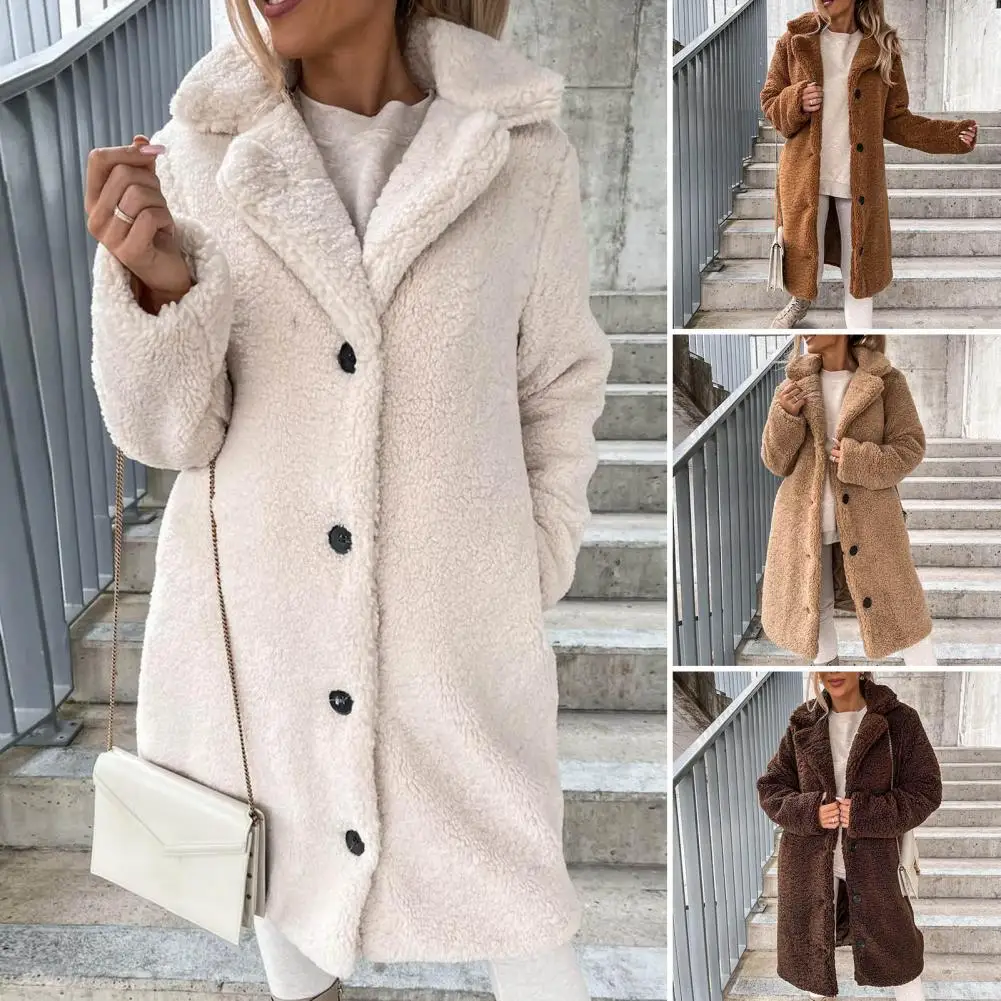 Popular Women Teddy Jacket Ladies Women Overcoat Turndown Collar Windproof Coldproof Lapel Trench Coat