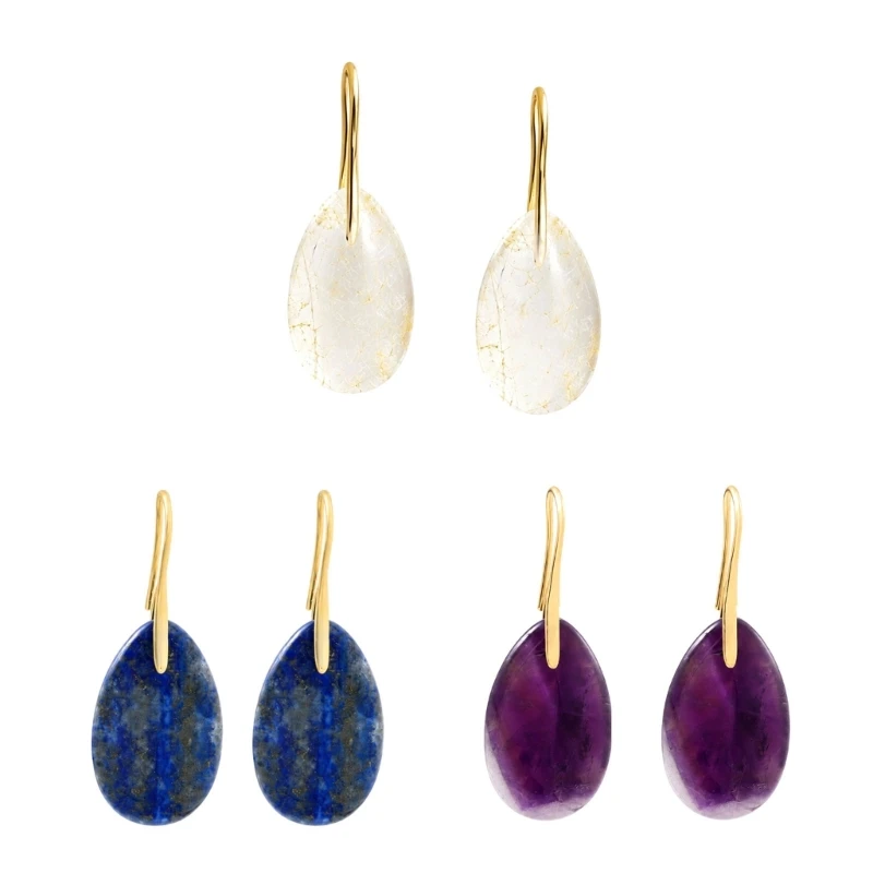 CORD Dangle Earrings Natural Stone and Hook-Connected Design Ear Pendants