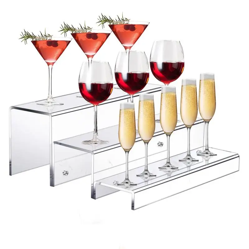 

3 Tier Bar Bottle Rack Clear Acrylic Riser Display Stand Tabletop Wine Rack Wine Bottle Rack Holder for Bar Display Dining Room