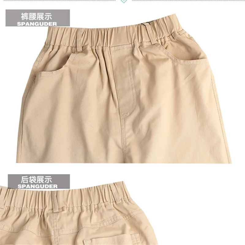 5-18T Boys Pants White Casual For 2023 Summer New Solid Straight Elastic Waist 100% Cotton Teens Trousers 120-180