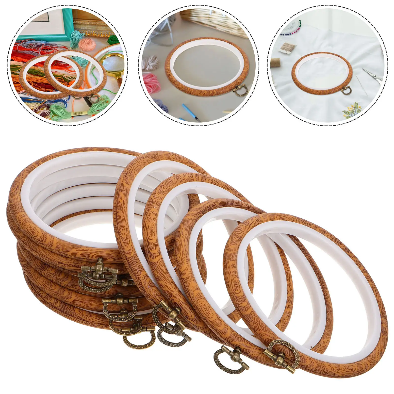 

10Pcs Embroidery Hoop Frame Cross Stitch Circle Hoop Sturdy PP Plastic Zinc Alloy for Craft Display DIY Handicraft Embroidery