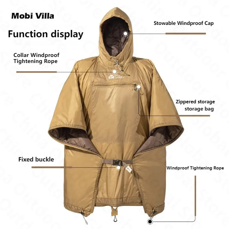 MOBI GARDEN Camping Wearable Cloak With Cap 680g Ultralight Cotton Sleeping Bag Multifunction Outdoor Warm Quilt Winter Travel