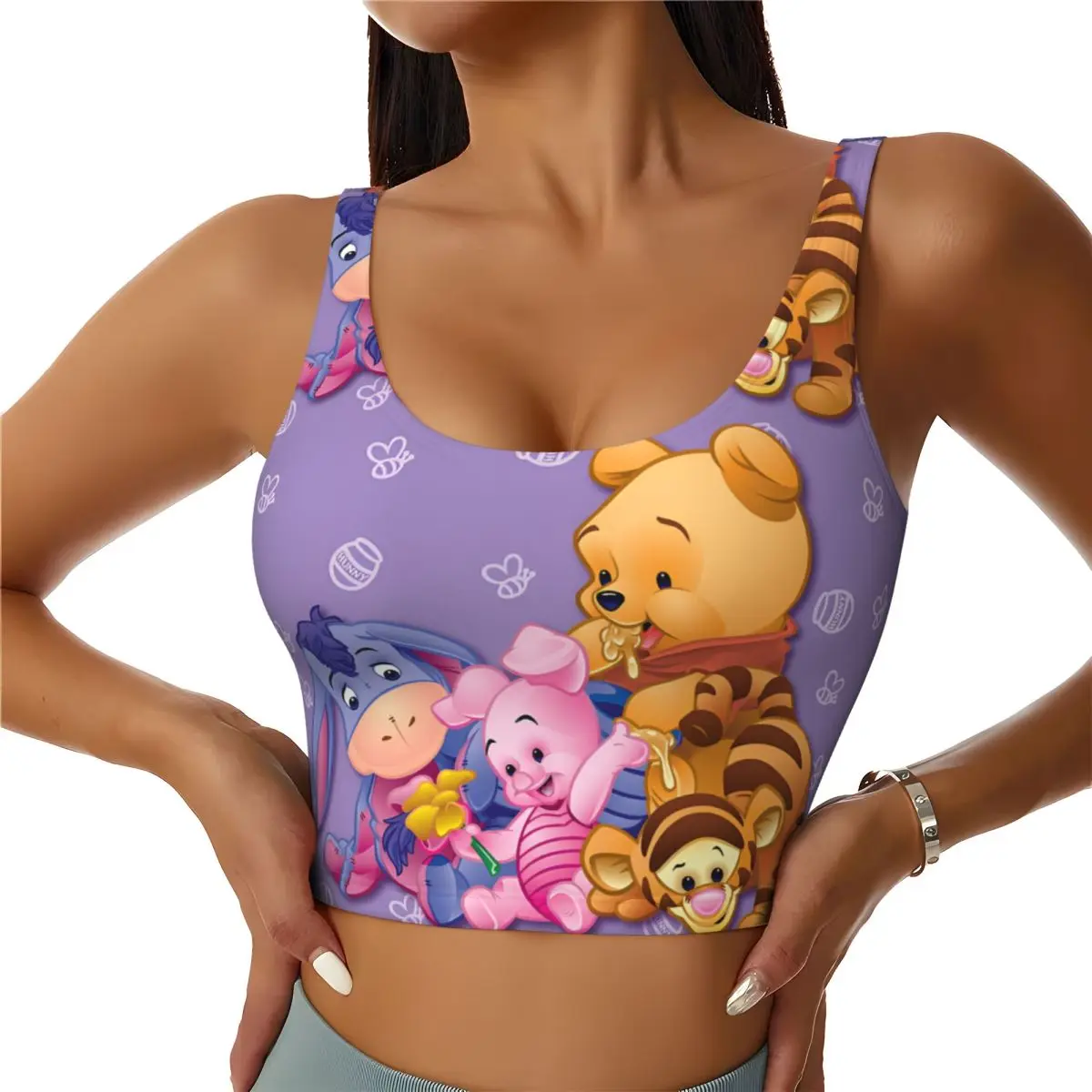 

Спортивный бюстгальтер с изображением Тигра Винни-Пуха на заказ, женский укороченный топ для йоги с героями мультфильмов, ударопрочный укороченный топ для тренировок