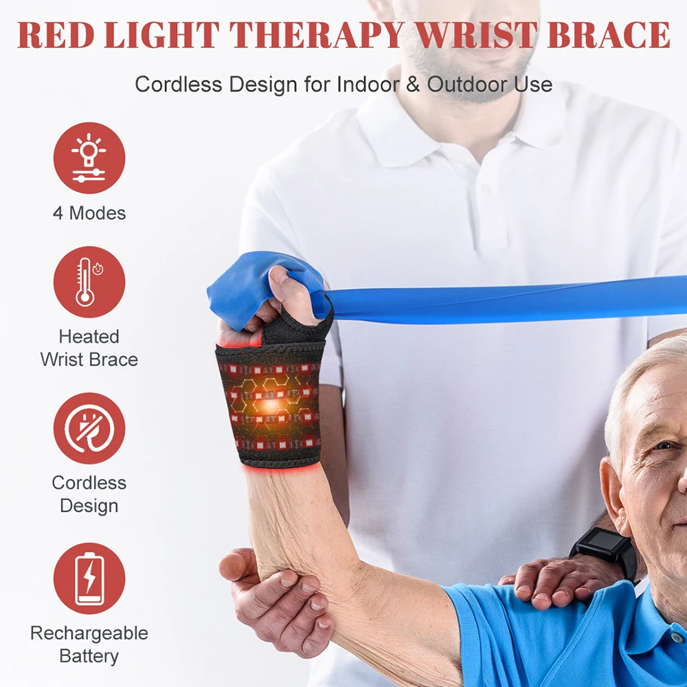 850nm Red light therapy wrist strap wireless rechargeable relieves wrist pain treats tenosynovitis suitable for office worker