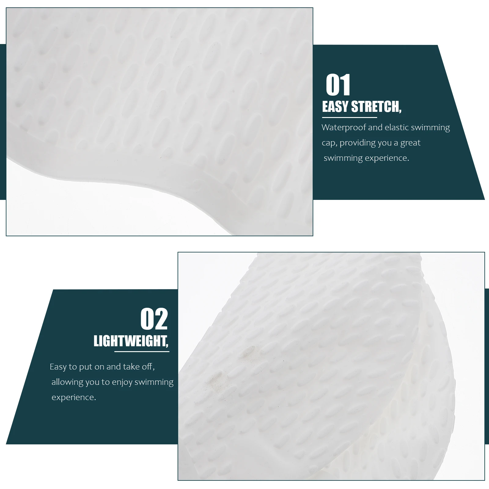 قبعة سباحة من السيليكون مقاومة للماء، قبعة سباحة مرنة طويلة لحماية الأذن، قبعة سباحة بيضاء للنساء، متينة وخفيفة الوزن