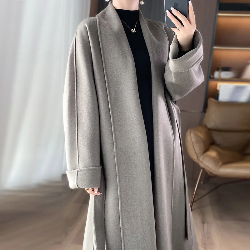 2025 Women\'s 100% Cashmere Thick Double sided Long Jacket Classic Multi functional Fashion Suitable for Business