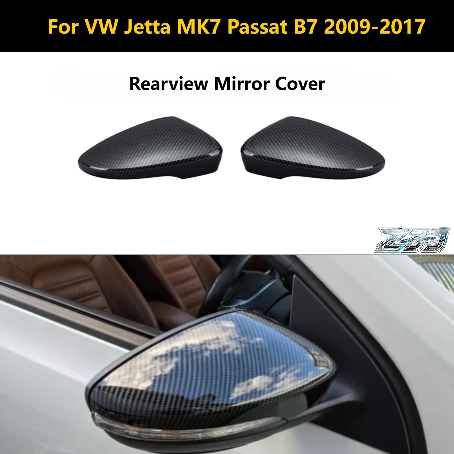 

1Pair Rearview Mirror Cover For VW Jetta MK7 Passat B7 Scirocco Beetle CC Eos Black/Carbon Pattern Self-adhesive Side Mirror Cap
