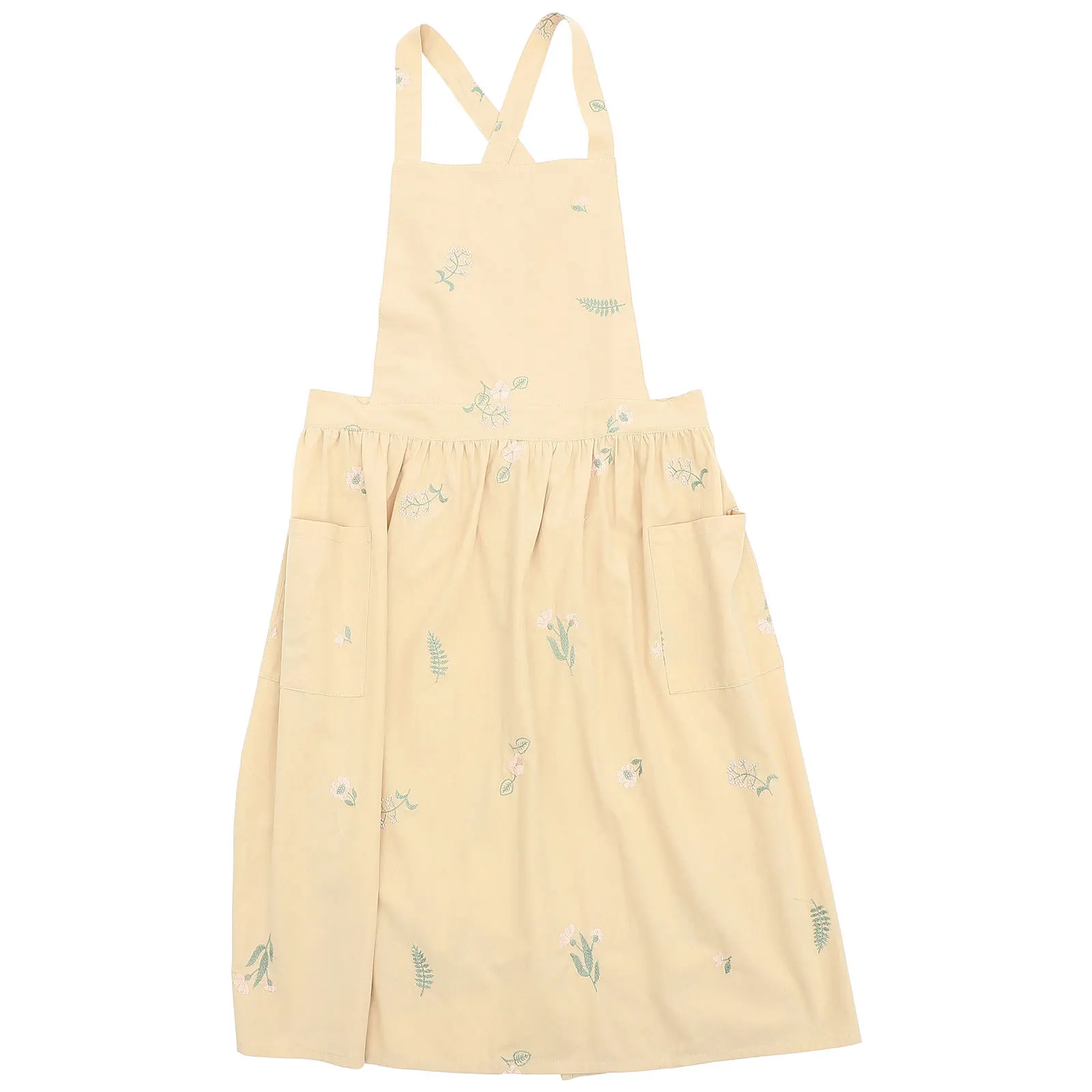 

Fashionable Embroidered Apron for Women Kitchen Baking Cooking with Pockets Long-Lasting Household Apron for Cafe Workshop