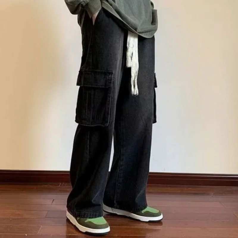 

Прямые мужские ковбойские брюки, дизайнерские оригинальные гранж Y2k, японский уличный стиль, стираные эстетические Y 2k, винтажные широкие мужские джинсы