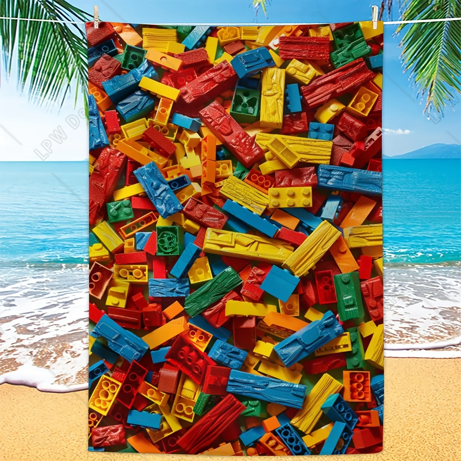 

Пляжное полотенце с красочным принтом в виде блоков, незаменимый аксессуар для летнего отдыха у бассейна, идеальный подарок для любителей пляжа