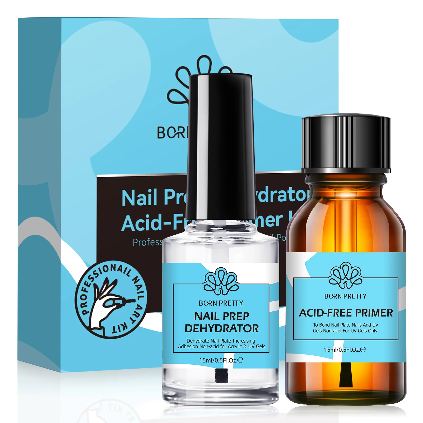BORN PRETTY Nail Art Base Gel, Nail Desiccant Anastomosis Agent Bonder Nail Art Set Smooth