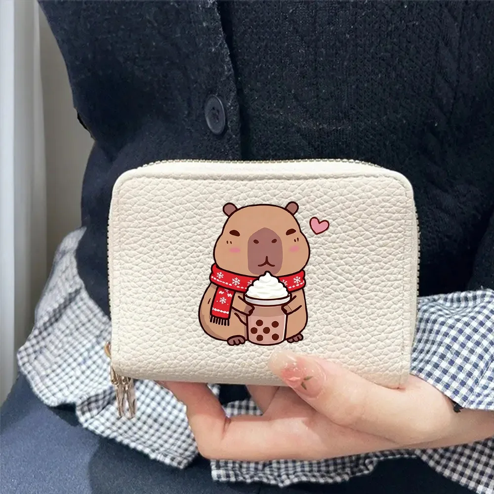 

Женский модный кошелек с капибарой и двойной молнией с принтом, большой емкости, стильный кошелек для монет с несколькими слотами для карт