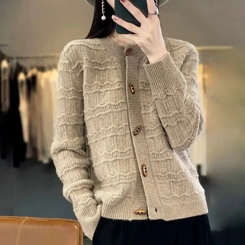 

Knit Sweater Cardigan Women Tops Knitwears Sueters Knitted Sweater Women Cardigans New Long Sleeve O-Neck White