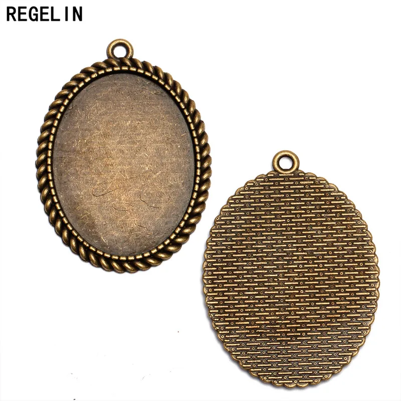 REGELIN Antique Flower Lace Pendant Charms Base Settings 5pcs Cabochon Cameo Tray Bezel Blank 30*40mm Cabochons DIY Necklace