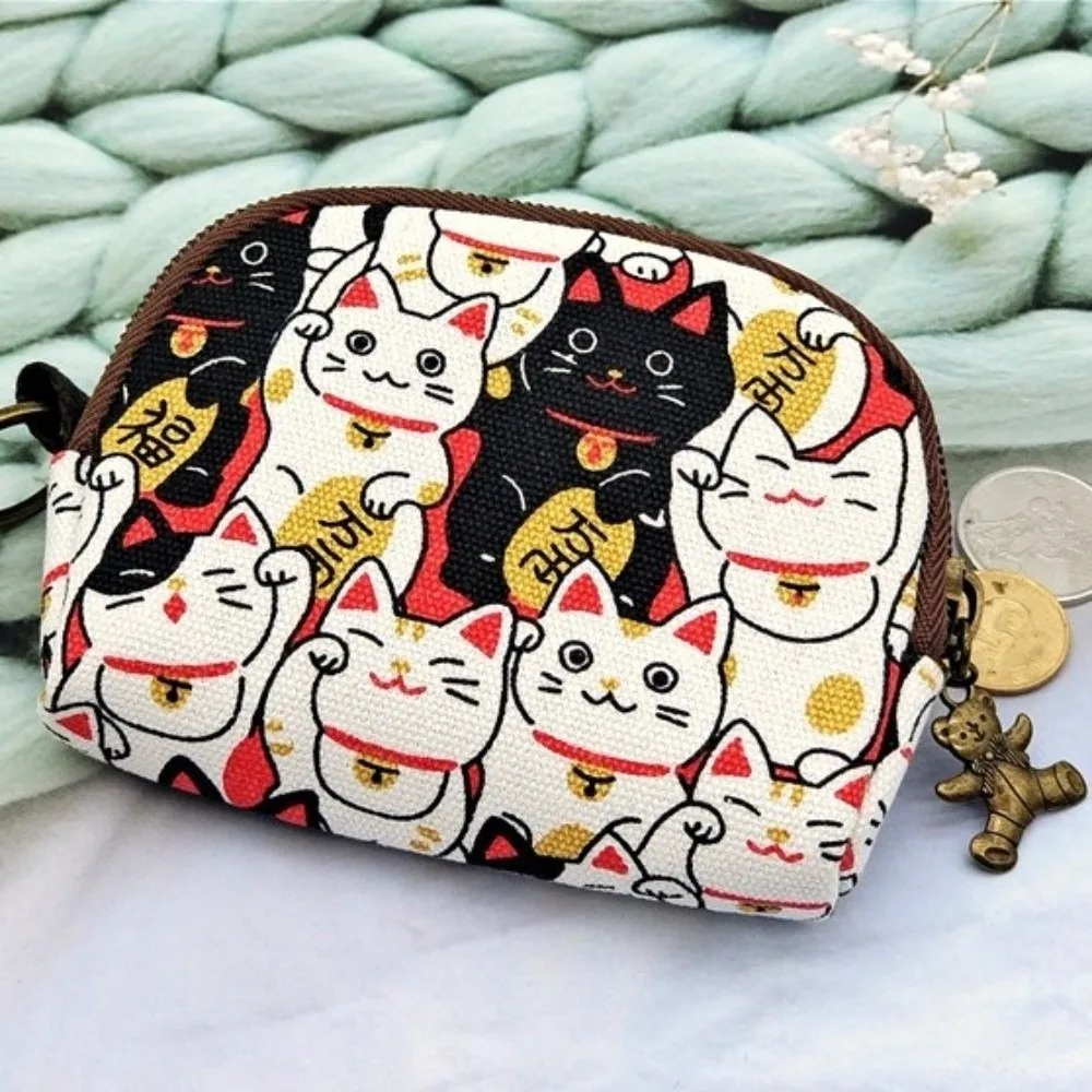 المحمولة خمر مطبوعة محفظة نسائية للعملات المعدنية قماش الكرتون المرأة المحفظة الحقيبة حقيبة التخزين القط تغيير المال المنظمون الاطفال هدية