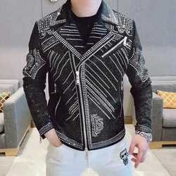 High Quality Luxury Hot Drill Jacket Men Jaqueta Bomber Diamond Men Jacket Coat Fashion Rhinestones Punk Club Outfit Slim Jacket