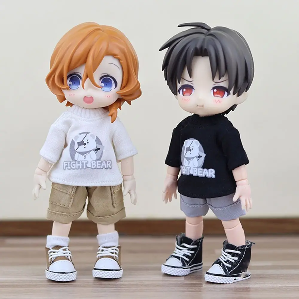 패션 만화 곰 작업복 바지 티셔츠 1/11 ob11 인형 캐주얼 착용 바지 1/12 BJD 인형 의류