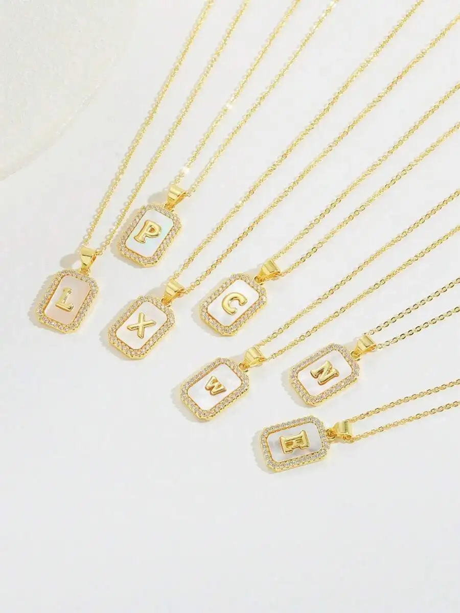 Elegant Letter Pendant Necklace With Rhinestone Border For Women