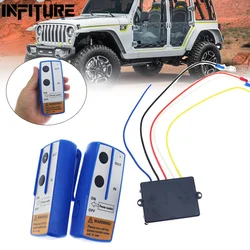 12V/24V 98Feet/30M Universal Car Wireless Winch Crane Remote With Twin Handset Remote Range Blue Color Handset Switch Controller
