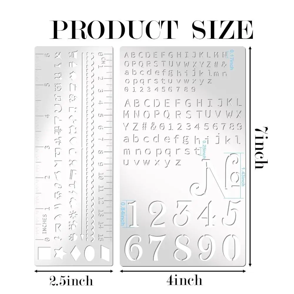 4 Pieces DIY Accessories DIY Metal Planner Stencil Reusable Rust-proof Letter Template Planner Ruler Scrapbooks