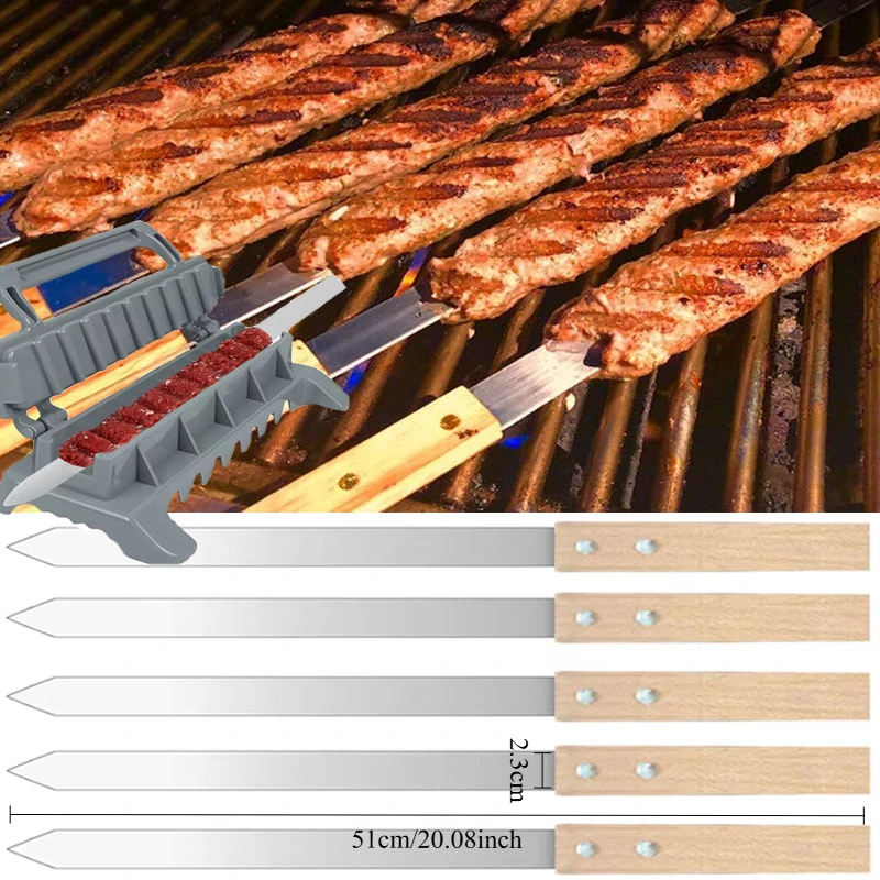 Wide Flat Barbecue Skewers Stainless Steel Turkish Adana Flat and Paneer Tikka BBQ Kebab Skewers Perfect for Koobideh Kebab