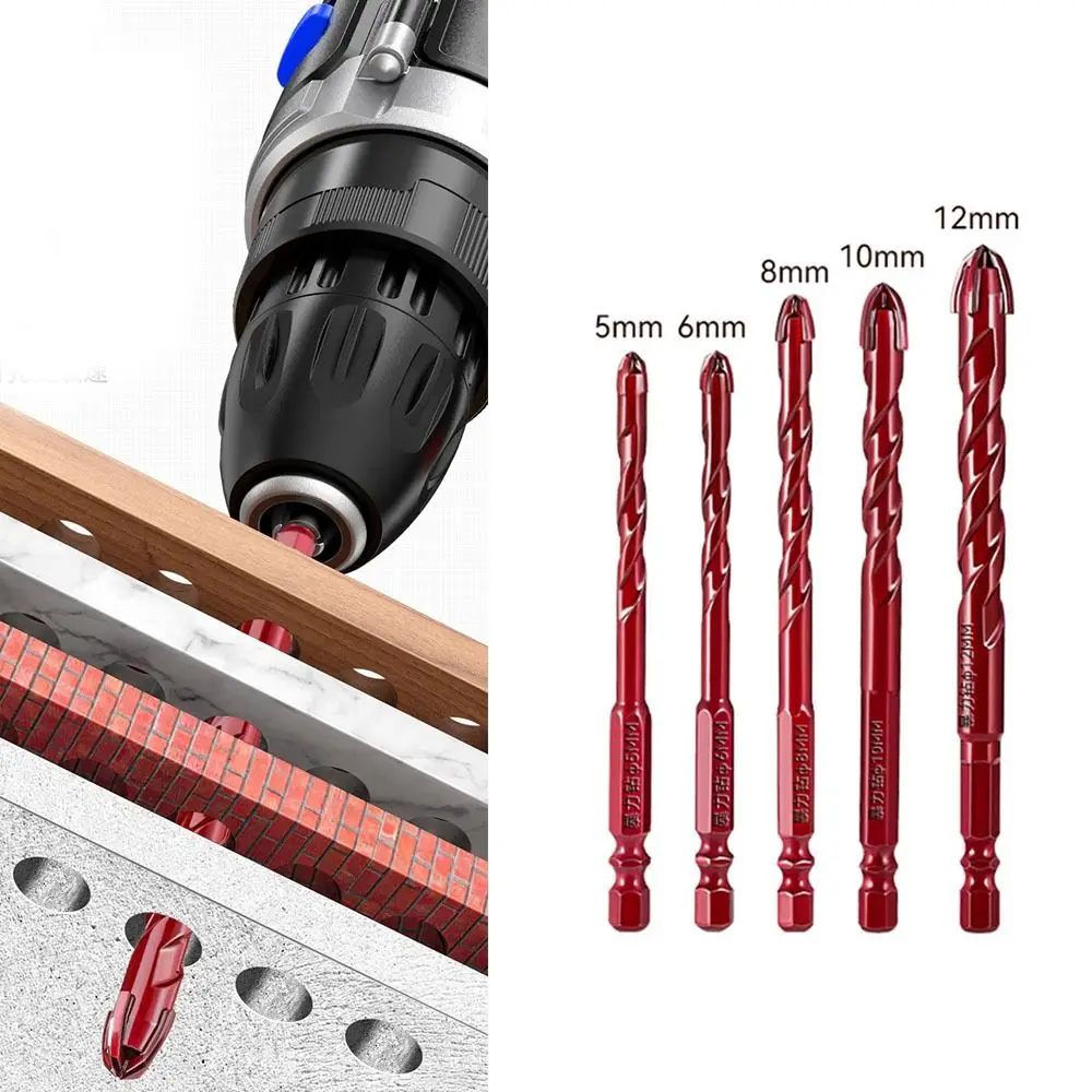 5pcs Multifunctional 5/6/8/10/12 mm Cross Hex Drill Bit High Hardness Carbide Tile Drill Bit Hex Four Edge Ceramic Bit Rock Slab