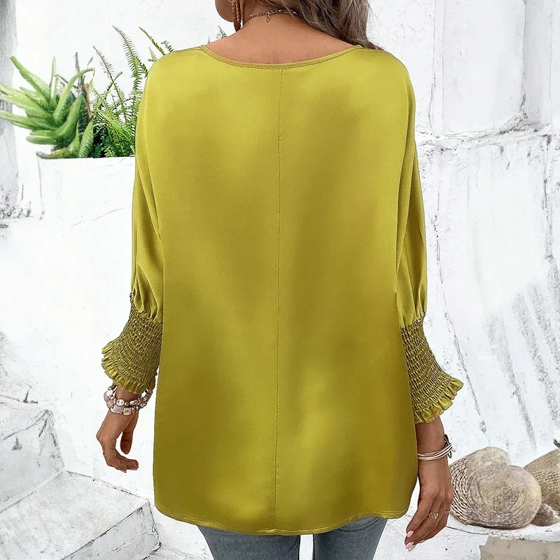 2024 New Women's Ruffles Tops O Neck Long Sleeve Fashion Pullovers Spring Autumn Loose Casual Tees Office Lady Wears NASY0010