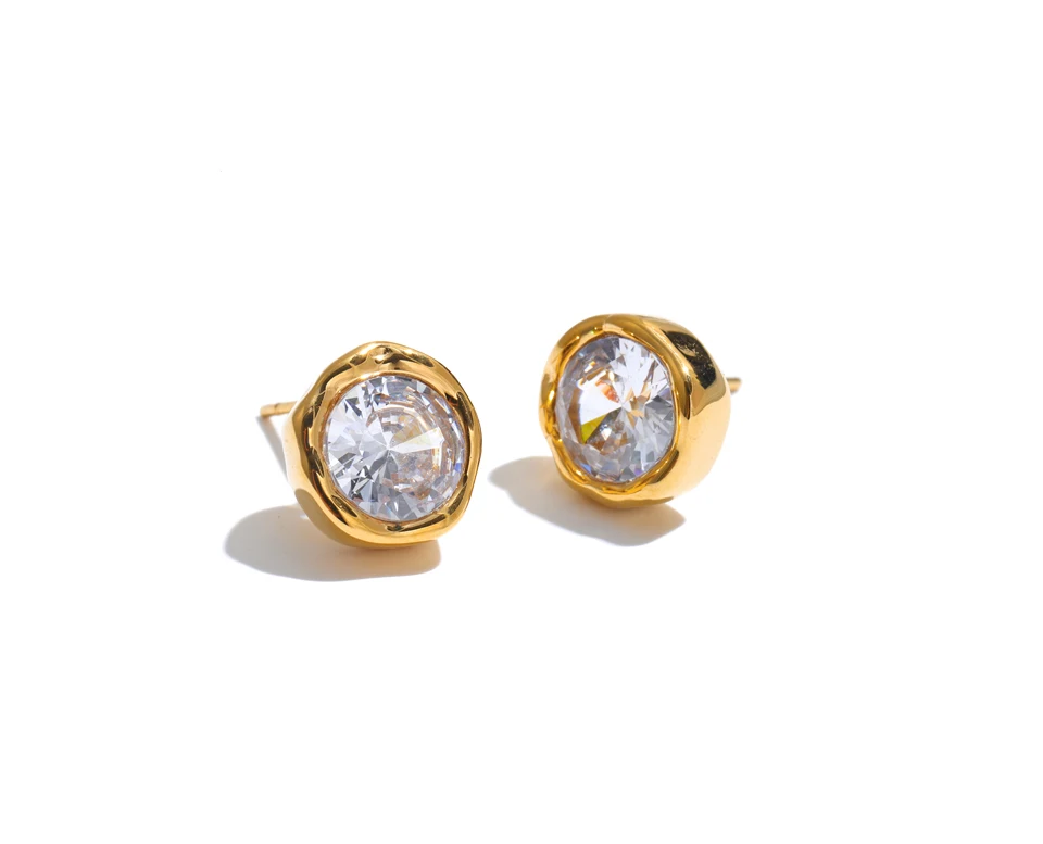 Yhpup Edelstahl-Ohrstecker mit kubischem Zirkonia, rund, für Damen, hochwertig, zierlich, glamourös, Geschenk, Premium-Schmuck – Detail 3