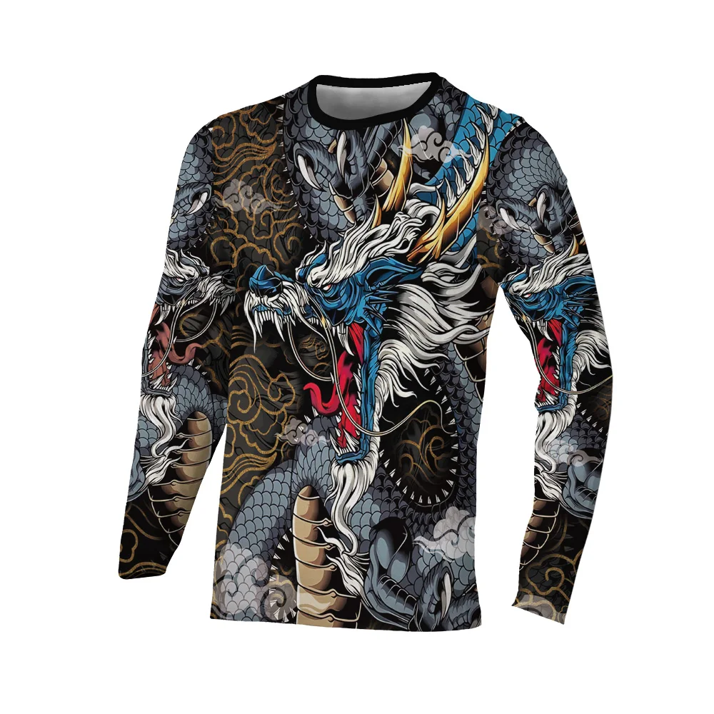 

Long Sleeve Men's Auspicious Clouds Tee Crew Neck Popular Clothing New Year Dragon Graphic Basic T-shirt 3D Printed Streetwear