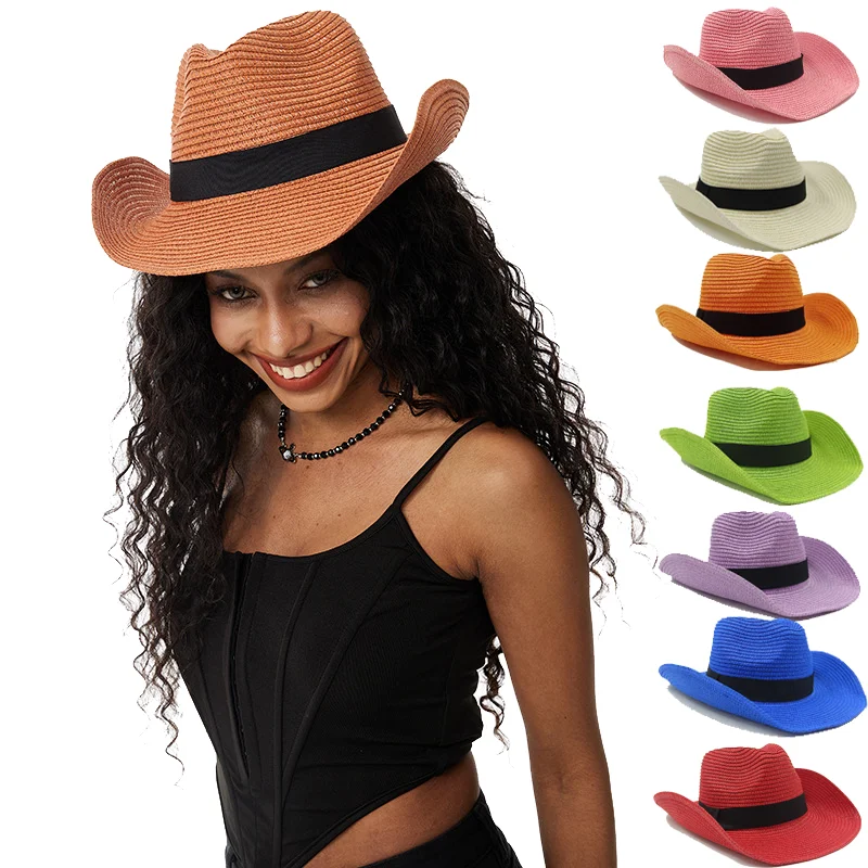 Western Cowboy Hat Vintage Straw Hat 2023 New Men\'s and Women\'s Jazz Cowboy Hat Straw Hat Sun Hat Summer Hat sombrero hombre